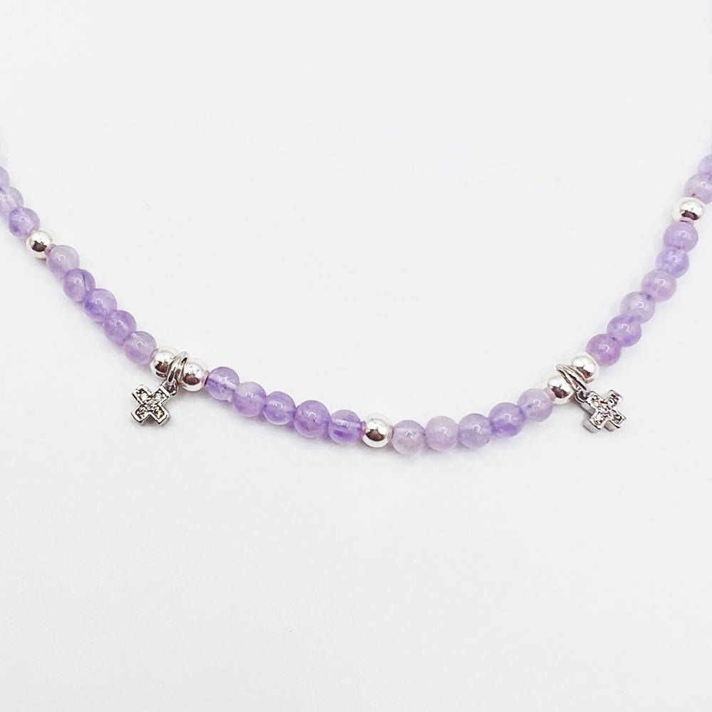LAVENDER jade necklace with cz cross connectors - Picture 7 of 10